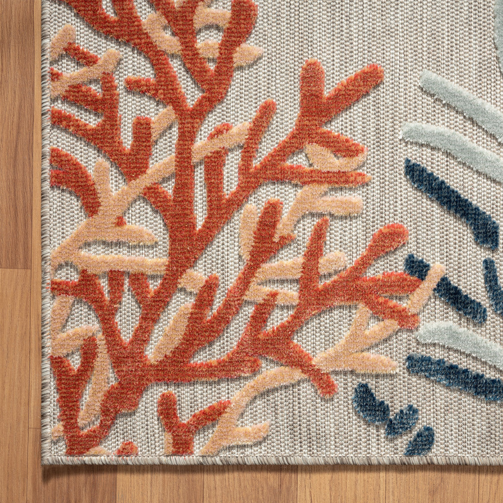 Coastal Coral Indoor/Outdoor Area Rug - orange, white, blue & mint coral reefs on a grey background - Coastal Compass Home Decor