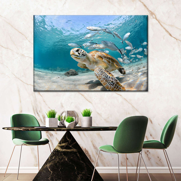 Curacao Fish And Turtle Wall Art - Turtle & Fish Under the sea - Vibrant colors - Canvas art - One Pieces canvas - Coastal Compass Home Decor