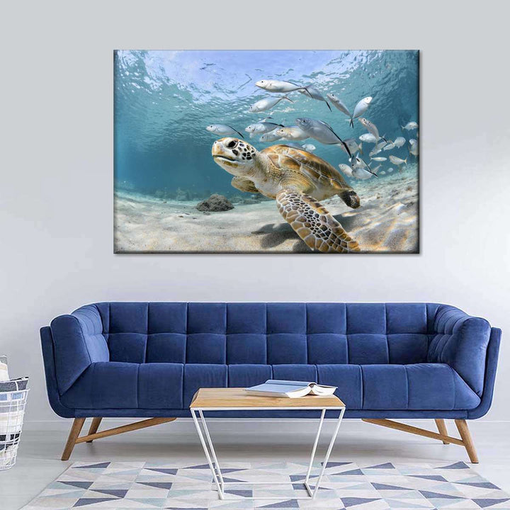 Curacao Fish And Turtle Wall Art - Turtle & Fish Under the sea - Vibrant colors - Canvas art - One Pieces canvas - Coastal Compass Home Decor