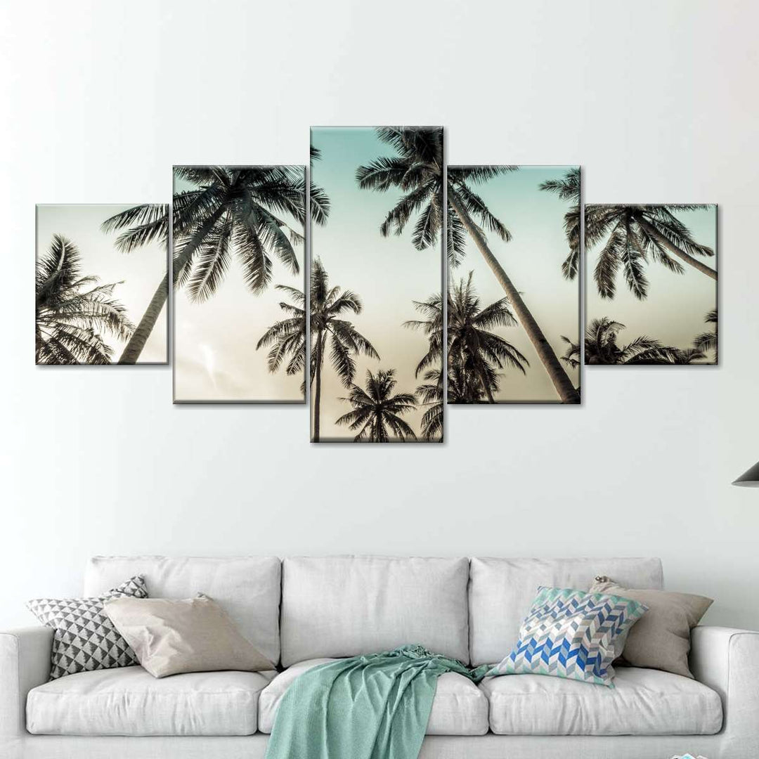 Dawning Above Palm Trees Wall Art - Single Canvas - Large - Palm Trees with Tan & Blue Sky - Coastal Compass Home Decor