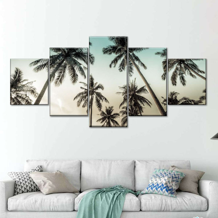 Dawning Above Palm Trees Wall Art - Single Canvas - Large - Palm Trees with Tan & Blue Sky - Coastal Compass Home Decor