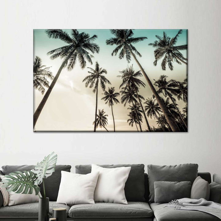 Dawning Above Palm Trees Wall Art - Single Canvas - Large - Palm Trees with Tan & Blue Sky - Coastal Compass Home Decor