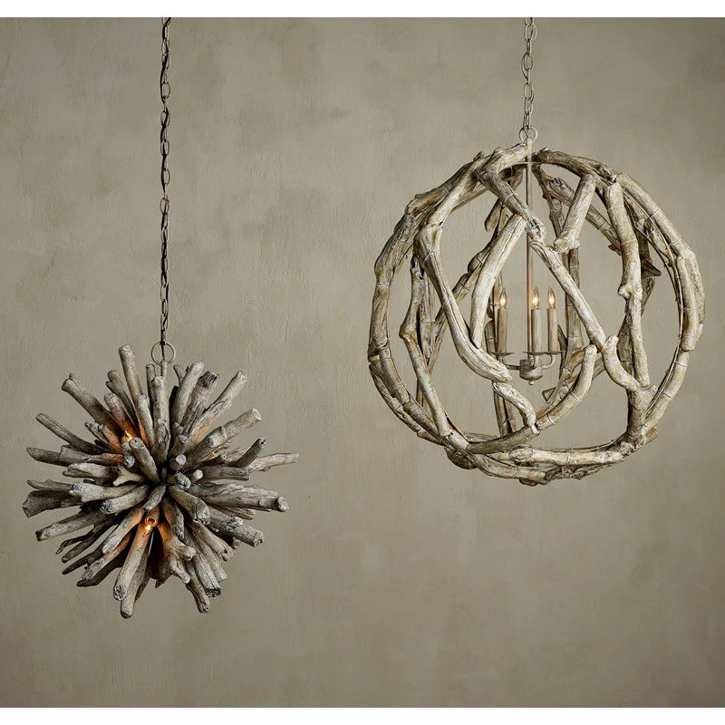 Globe-llike coastal Driftwood Starburst Pendant Lights - Coastal Compass Home Decor