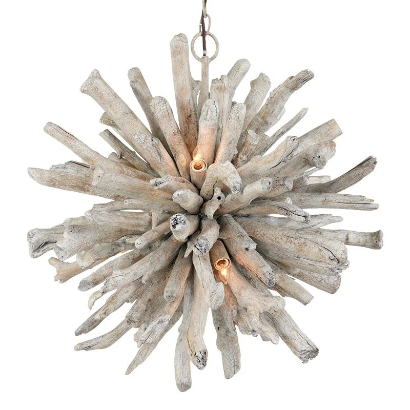 Globe-llike coastal Driftwood Starburst Pendant Light - Coastal Compass Home Decor