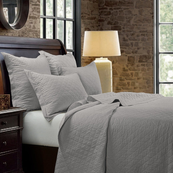 Linen Cotton Diamond Quilt Set in Grey color from HiEnd Accents