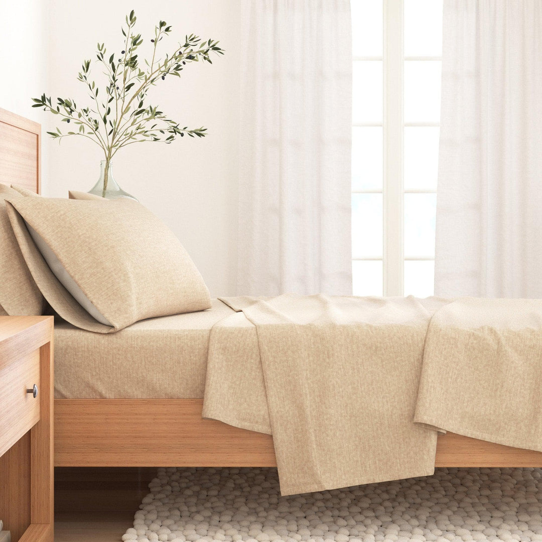 Anders 4 Piece Heathered Cotton Blend Flannel Sheet Set