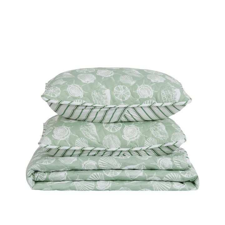 Seashell Green Reversible Quilt Set