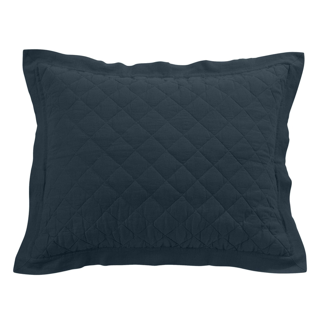 Linen & Cotton Quilted Pillow Sham in Navy color from HiEnd Accents