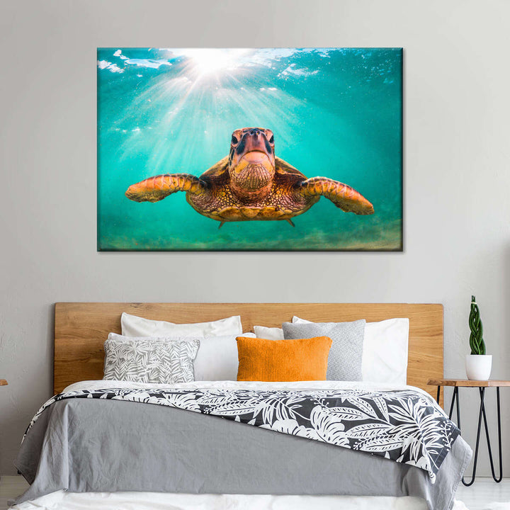 Maui Green Turtle Wall Art - Turtle Art - Under the sea - 3 Piece Canvas - Coastal Compass Home Decor