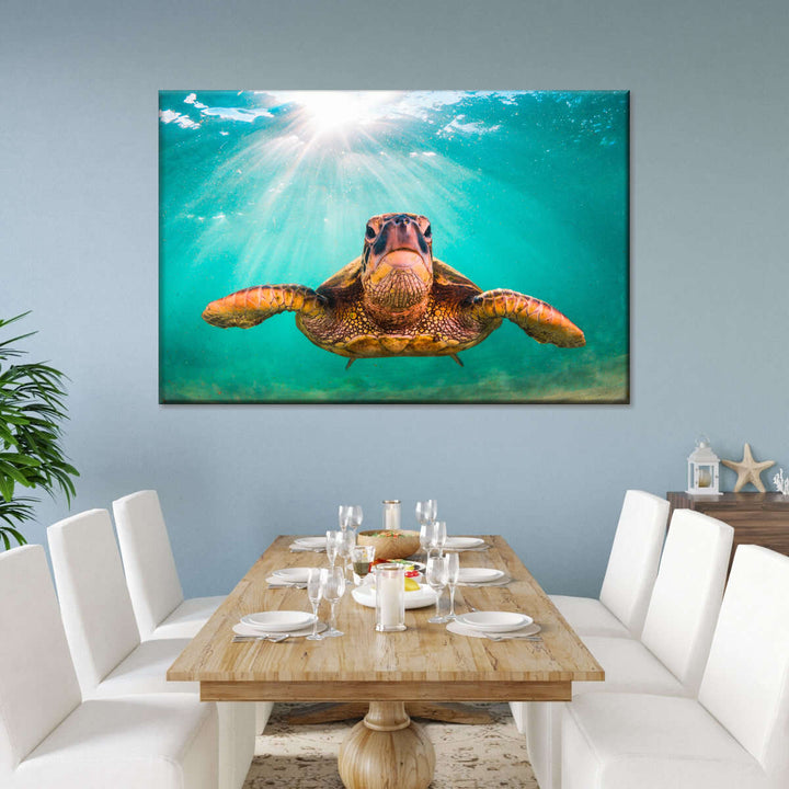 Maui Green Turtle Wall Art - Turtle Art - Under the sea - single Canvas - Coastal Compass Home Decor