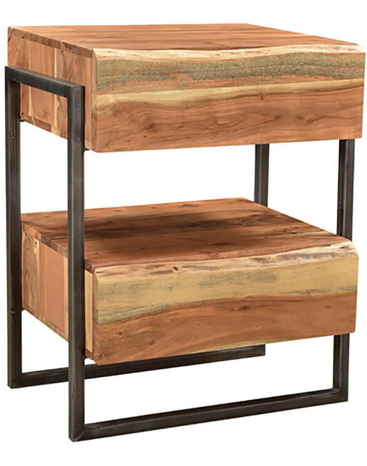 Modern Rustic Acacia Nightstand with 2 drawers - The Coastal Compass Home Decor