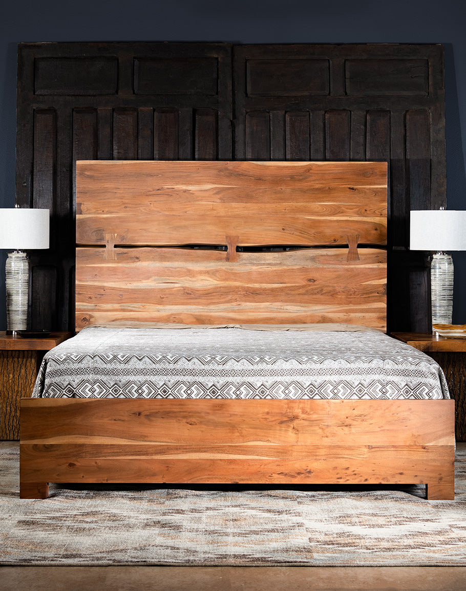 Modern Rustic Acacia Bed with live edge - The Coastal Compass Home Decor