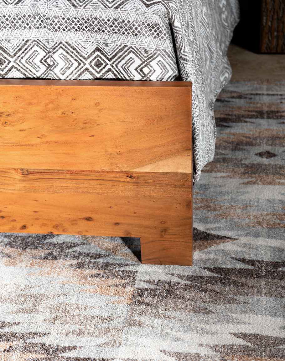 Modern Rustic Acacia Bed foot board with live edge - The Coastal Compass Home Decor