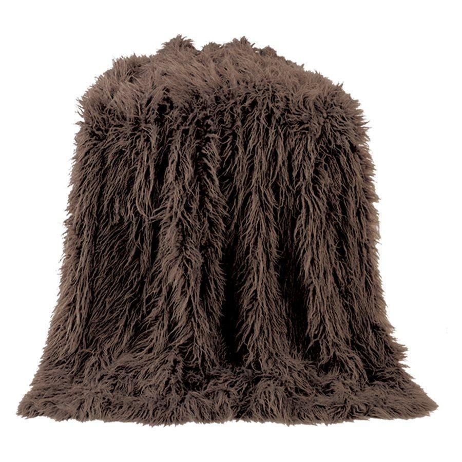 Mongolian Faux Fur Throw Blanket in Chocolate color from HiEnd Accents