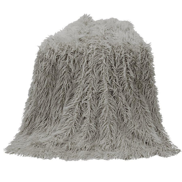 Mongolian Faux Fur Throw Blanket in Grey color from HiEnd Accents