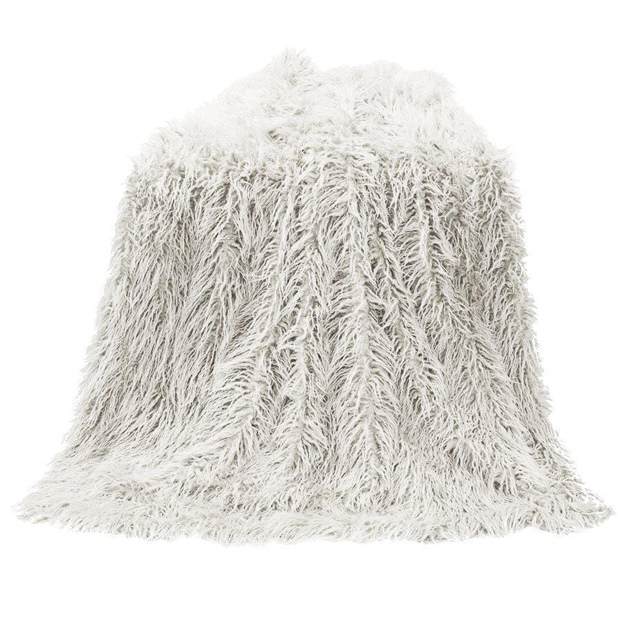 Mongolian Faux Fur Throw Blanket in White color from HiEnd Accents