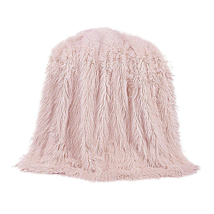 Mongolian Faux Fur Throw Blanket in Blush color from HiEnd Accents