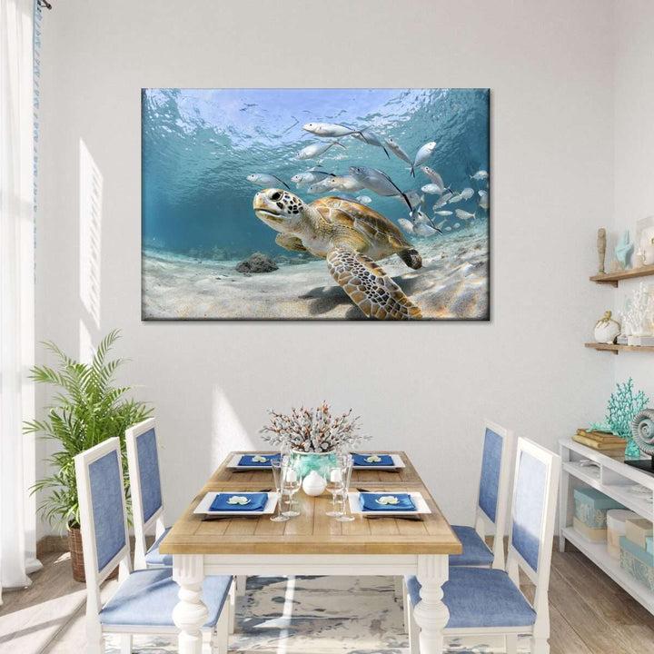 Curacao Fish And Turtle Wall Art - Turtle & Fish Under the sea - Vibrant colors - Canvas art - One Piece canvas - Coastal Compass Home Decor