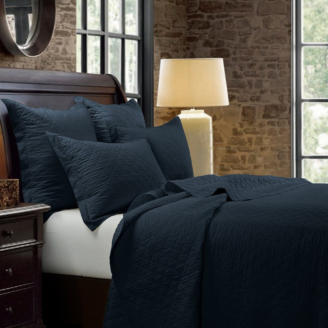Linen Cotton Diamond Quilt Set in Navy color from HiEnd Accents