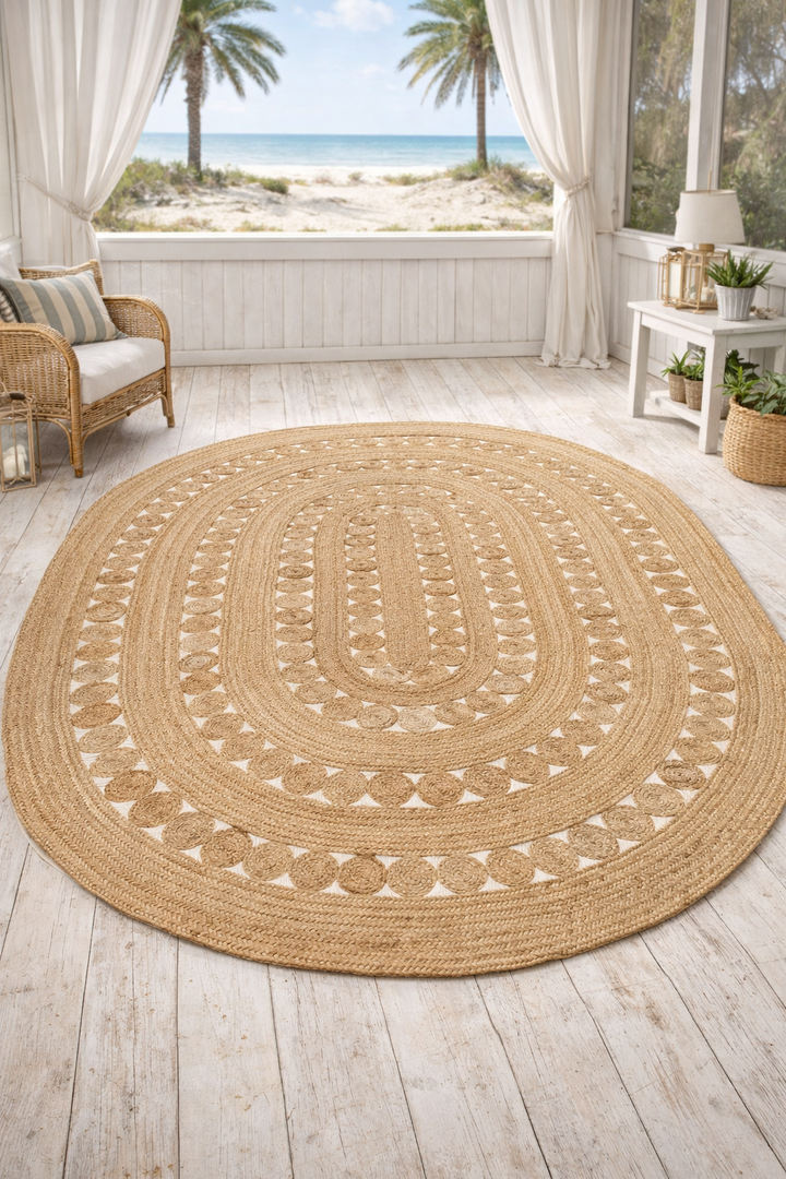 Oval braided jute area rug 