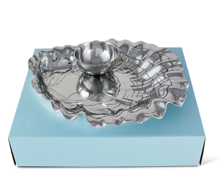 Oyster w/ Pearl Chip & Dip Tray - Aluminum - Large oyster shell - Coastal Compass Home Decor