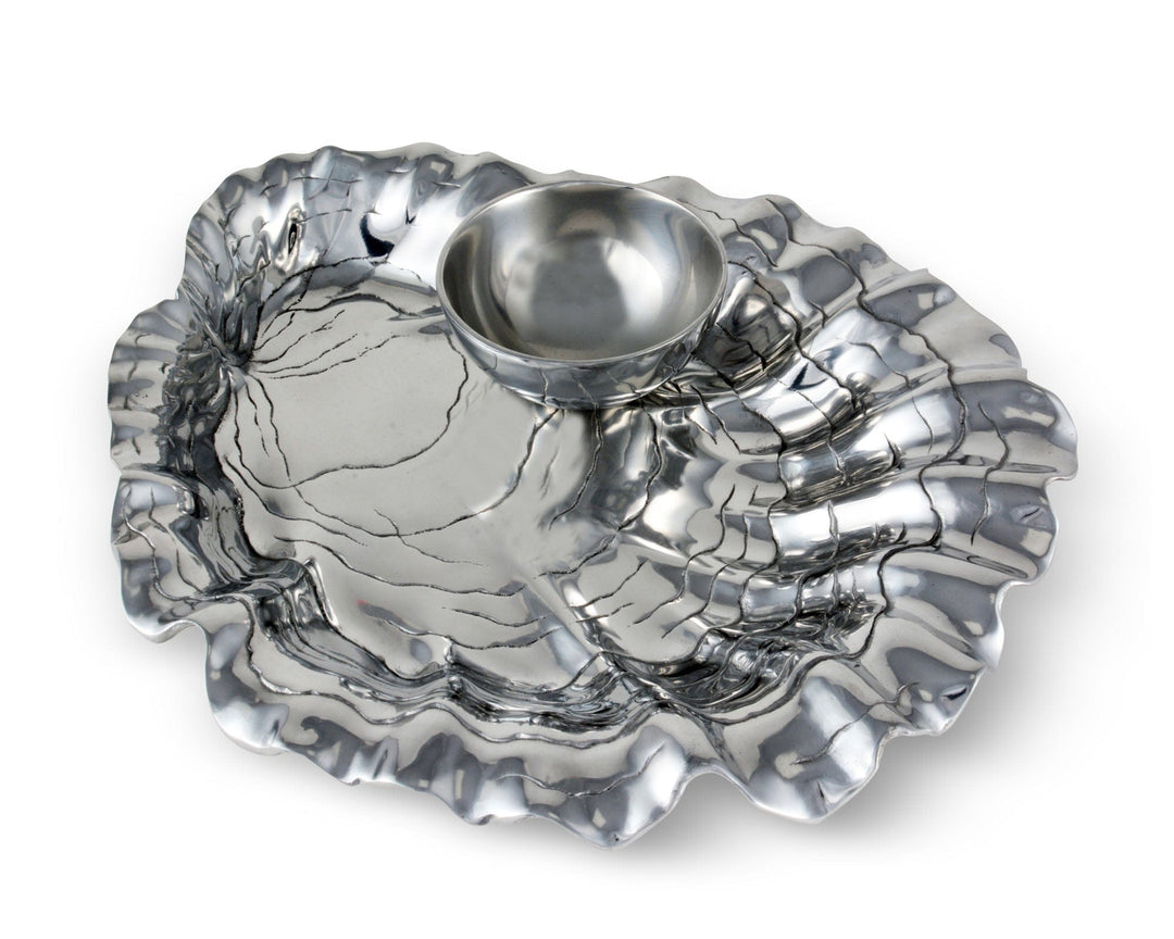 Oyster w/ Pearl Chip & Dip Tray - Aluminum - Large oyster shell - Coastal Compass Home Decor