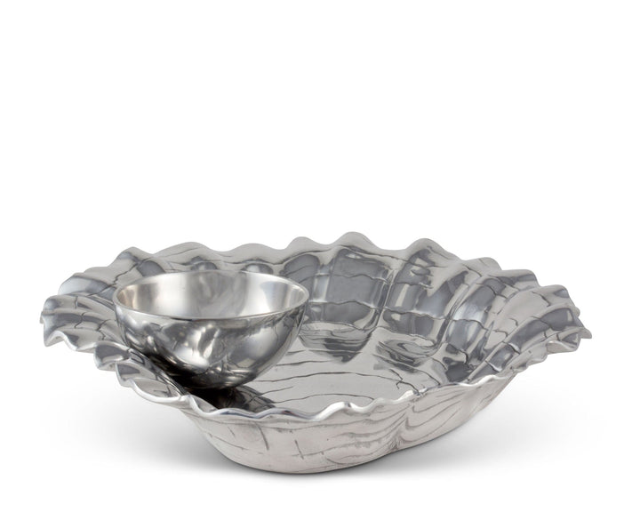 Oyster w/ Pearl Chip & Dip Tray - Aluminum - Large oyster shell - Coastal Compass Home Decor