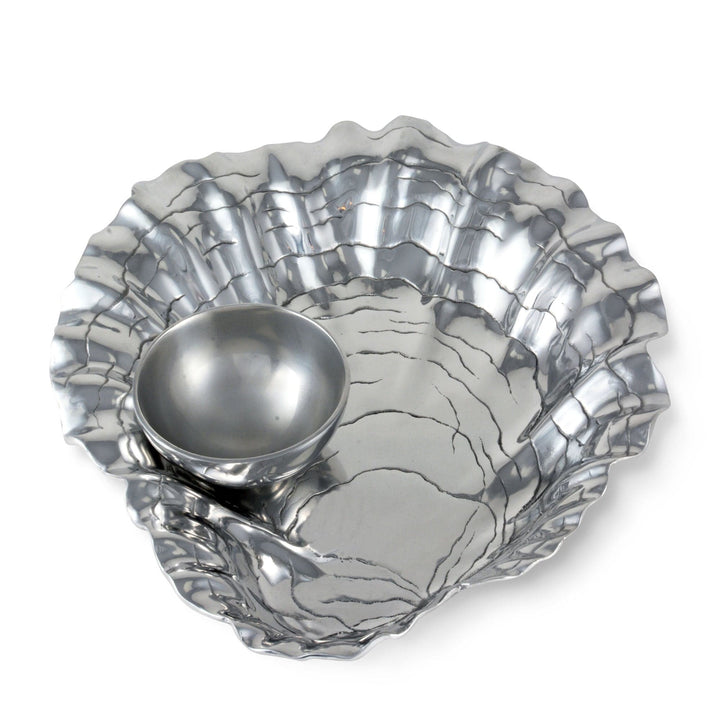 Oyster w/ Pearl Chip & Dip Tray - Aluminum - Large oyster shell - Coastal Compass Home Decor