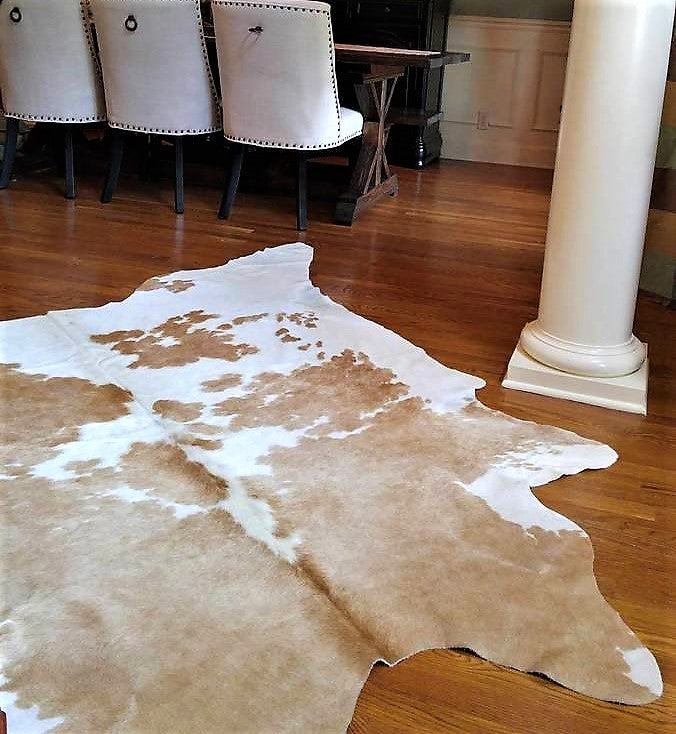 Beige and white Brazilian Cowhide Rug - The Coastal Compass Home Decor