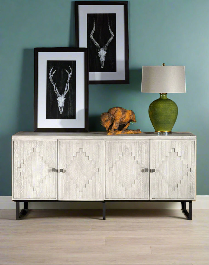 Rustic shores credenza with white wash distressed finish - The Coastal Compass Home Decor