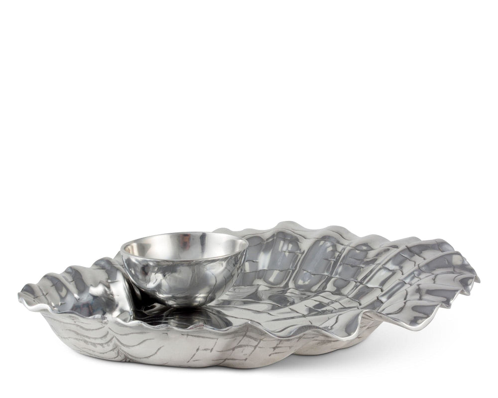 Oyster w/ Pearl Chip & Dip Tray - Aluminum - Large oyster shell - Coastal Compass Home Decor