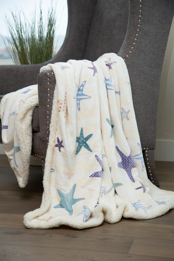 Plush Starfish Sherpa Throw Blanket - The Coastal Compass Home Decor