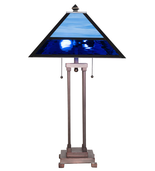 American made two-tone blue Split Mission Waterglass Table Lamp - The Coastal Compass Home Decor