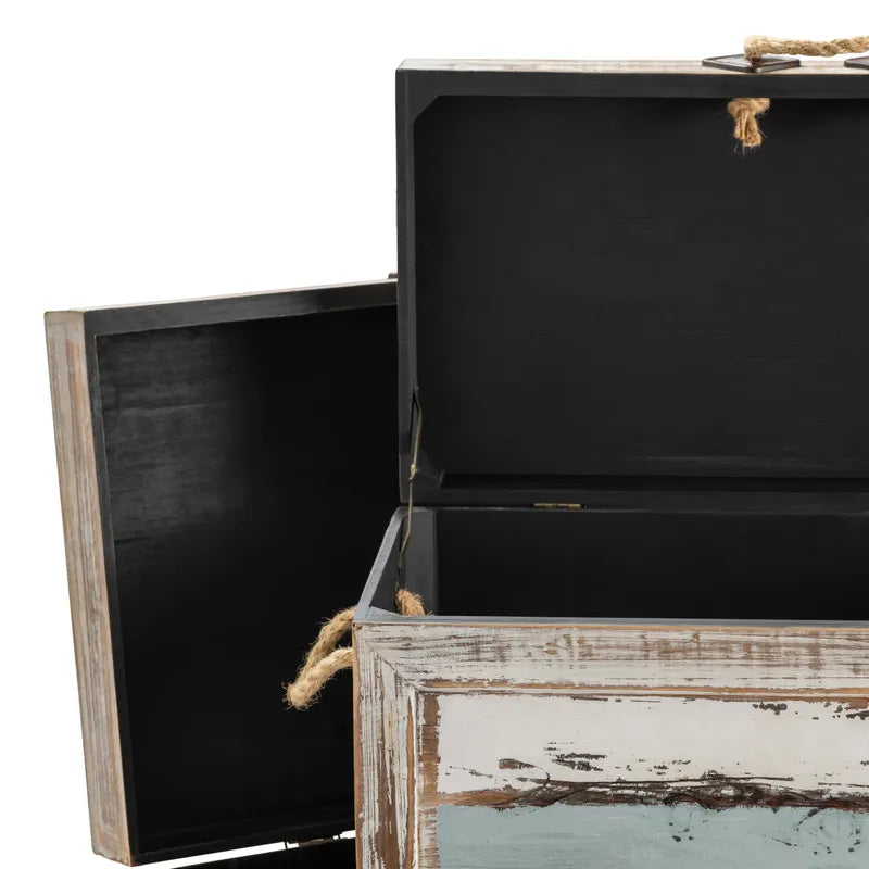 3-pc Venice Distressed Coastal Distressed  Wood Trunks - The Coastal Compass Home Decor