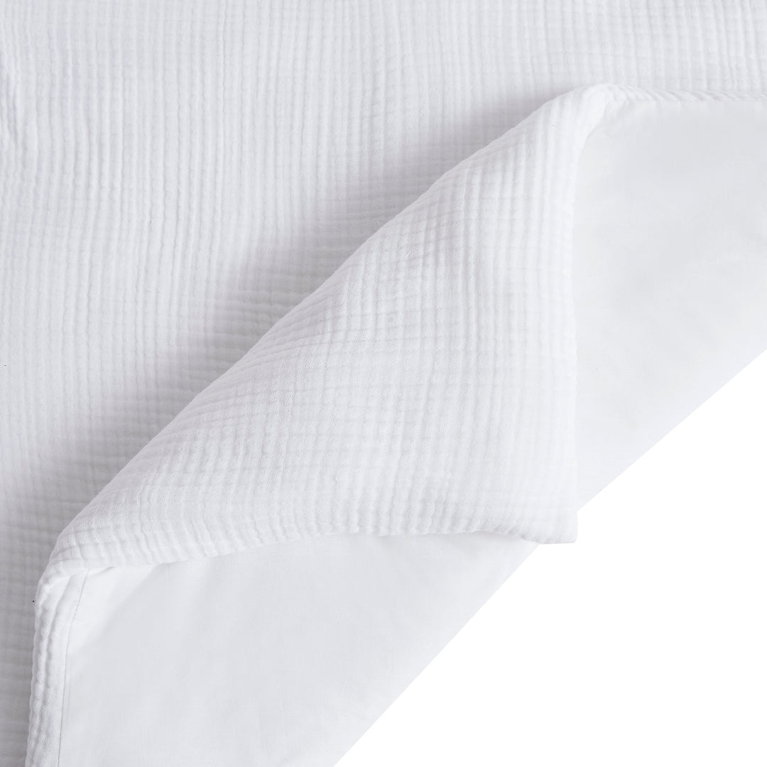 Close up of voile cotton white comforter set on each side