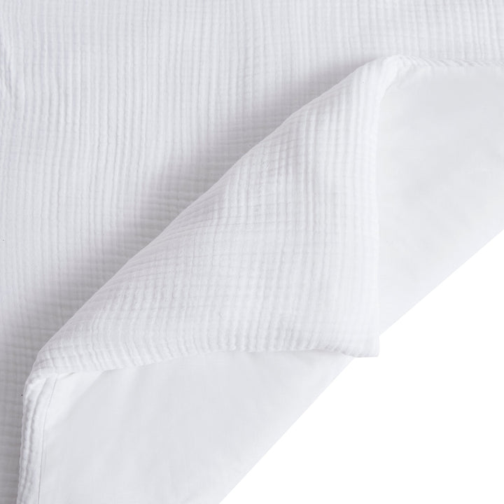Close up of voile cotton white comforter set on each side