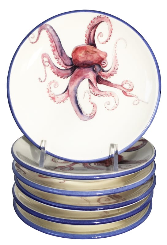 Octopus Bread & Butter Plate - Set of 6 | Coastal Compass Home Decor