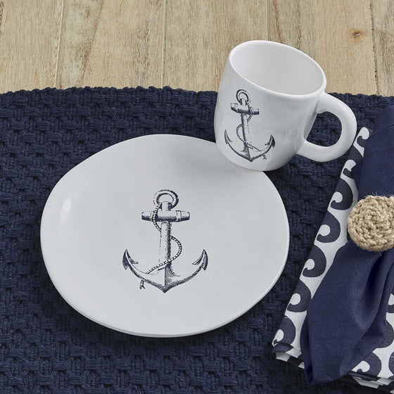 Anchor Rope Salad Plate, mug, coastal table linens - The Coastal Compass Home Decor