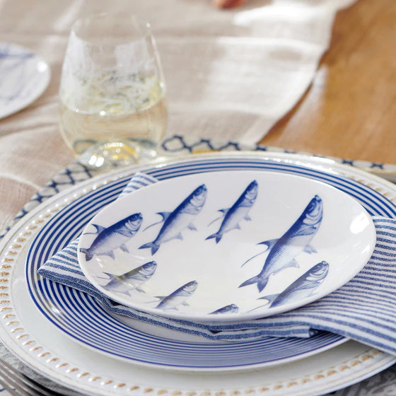 Bandon Stripe Rimmed Dinner Plate • Coastal Compass Home Decor