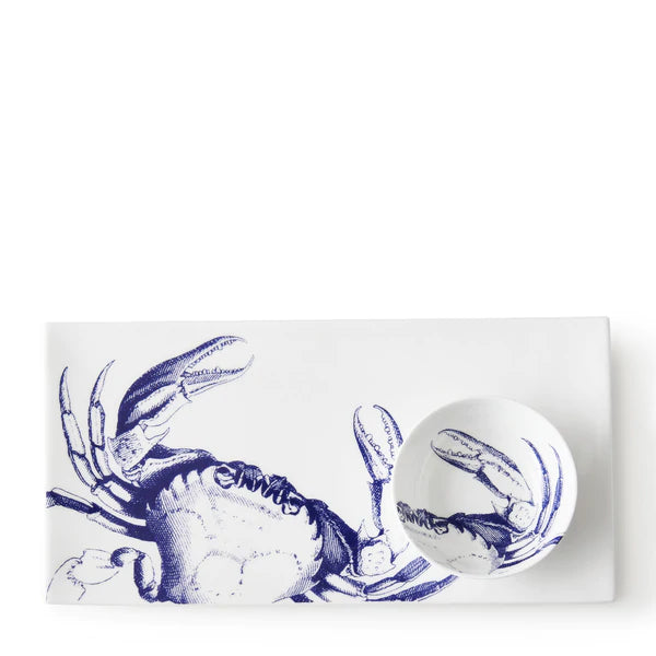 Blue Crabs Large Sushi Tray and blue crap dipping bowl - The Coastal Compass Home Decor