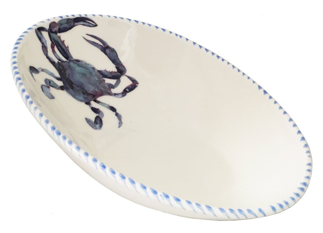 Blue Crab Diagonal Oval Serving Bowl | Coastal Compass