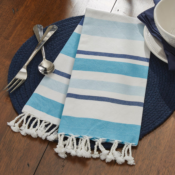 Blue Stripe Woven Dish Towel • Coastal Compass Home Decor