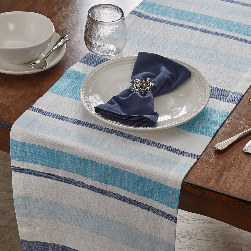 Blue Stripe Woven Table Runner • Coastal Compass Home Decor