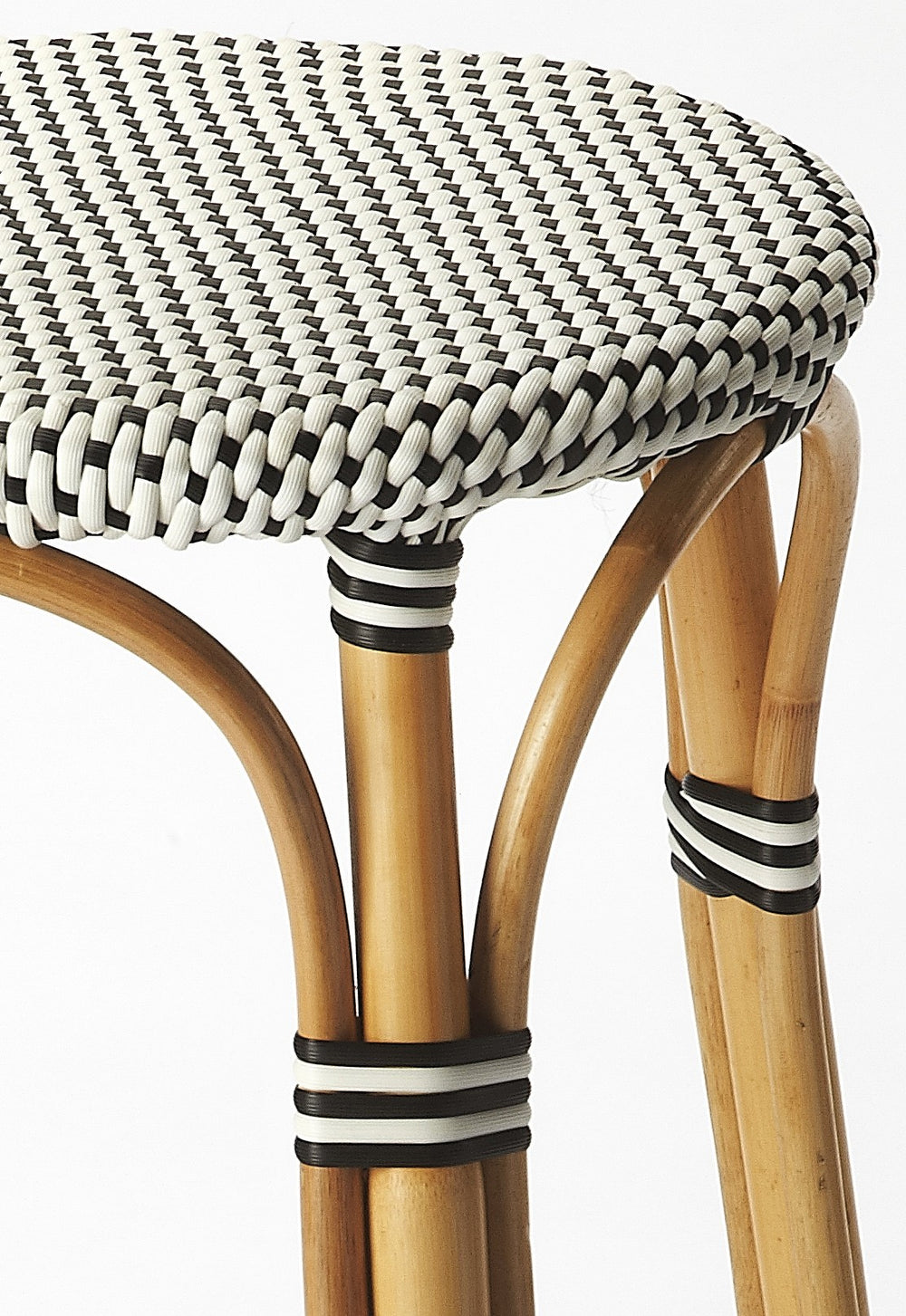 Classic Rattan Bar Stool - Black & White rattan - Mosaic  Woven Pattern - Coastal Compass Home Decor