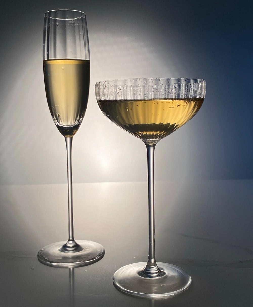 Costa Clear Champagne Glasses Set/2 • Coastal Compass Home Decor