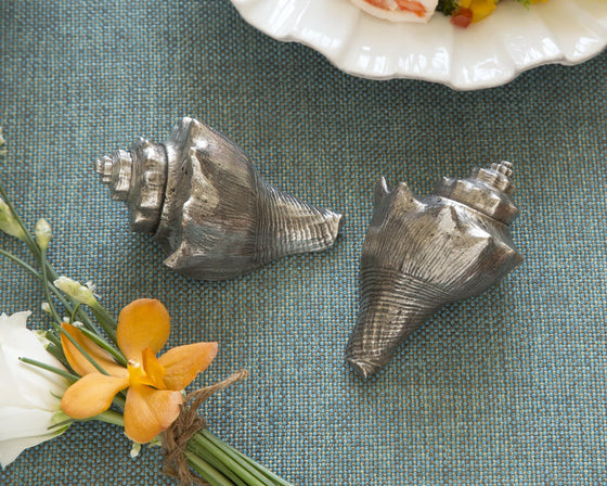 Conch Shells Pewter Salt & Pepper Shaker Set - Coastal Compass Home Decor