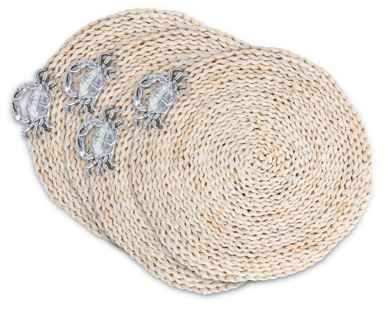 Twisted Seagrass w/ Pewter Crab Placemats • Coastal Compass Home Decor