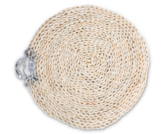Twisted Seagrass w/ Pewter Crab Placemats • Coastal Compass Home Decor