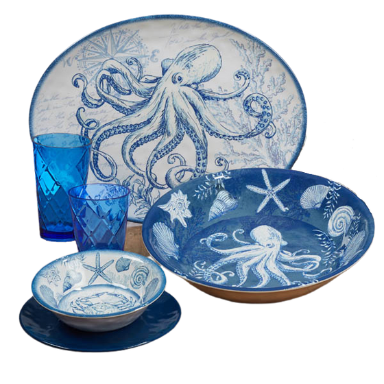 Deep Blue Sea Oceanic Serving Bowl & Platter
