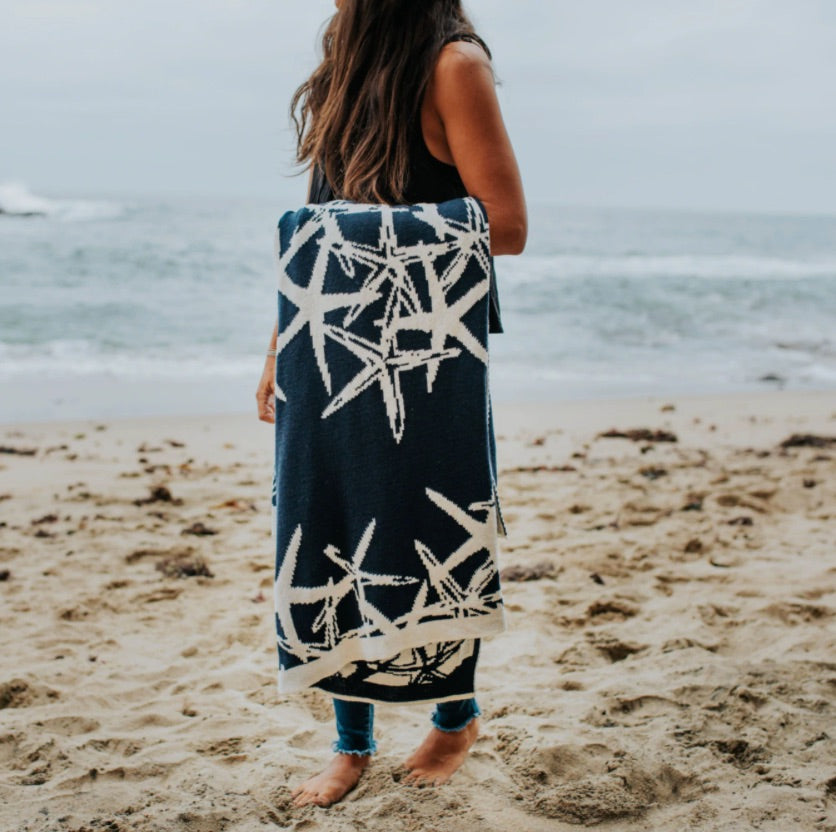 Eco Reversible Starfish Throw Blanket Marine • Coastal Compass Home Decor